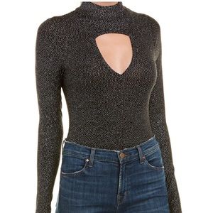 Emerald green mock neck keyhole bodysuit with gold detailing.